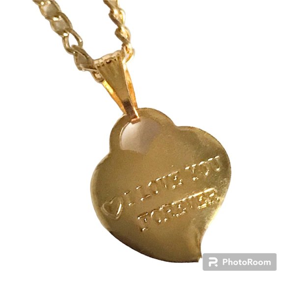 Vintage Gold Heart Necklace I LOVE YOU FOREVER Dainty Small Charm 16" Plated - Picture 1 of 11